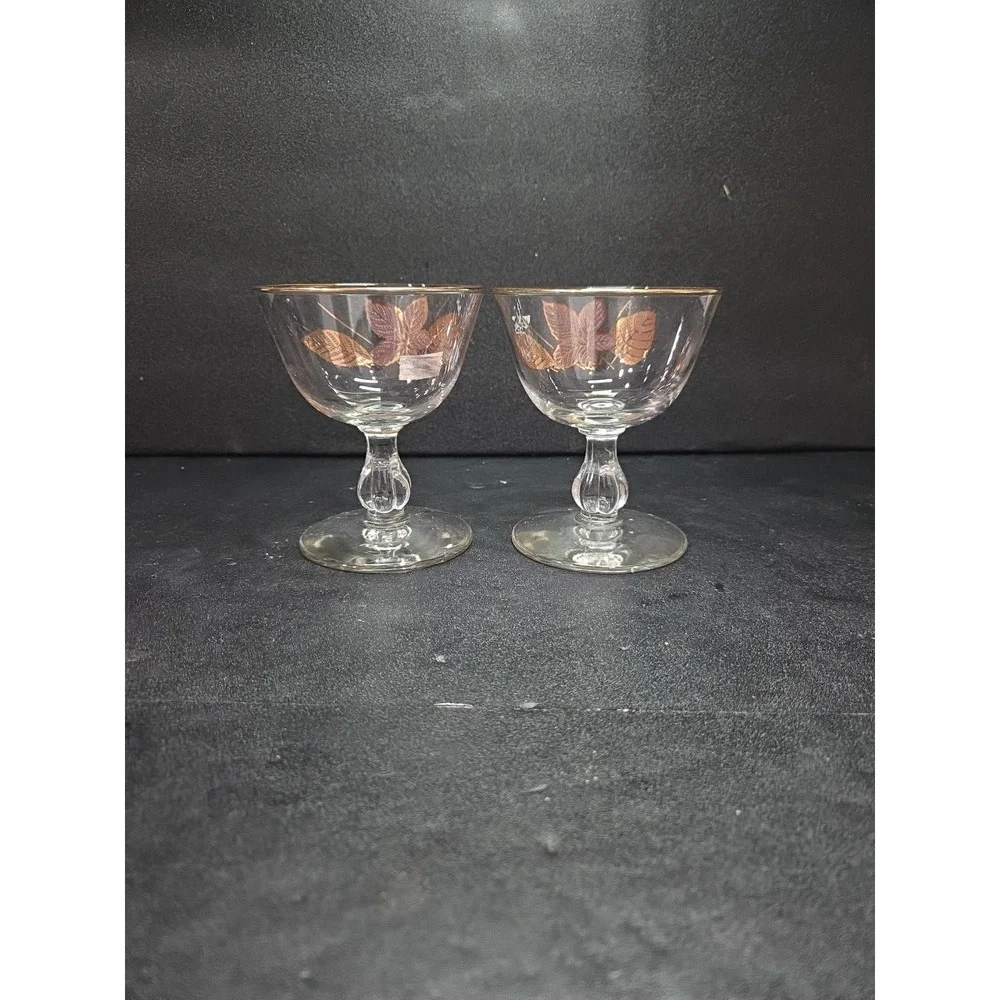 Libbey Gold Leaves Cordial Stems, Cocktail Glass Set, Liquor Glasses, Fall Decor